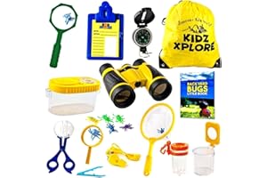 FENGQ Zestaw naukowców dla dzieci, 18 sztuk, zestaw zabawek odkrywczych, z lornetką, łapaczem owadów, kompasem, lupą kubkową, gwizdkiem, pęsetą, prezentem dla dzieci, na kemping, do odkrywania natury