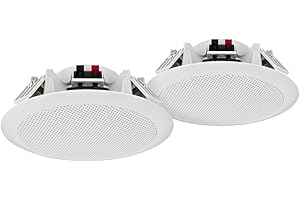 MONACOR SPE-264/WS wetterfestes ELA Deckenlautsprecher-Paar mit 2-Wege System und Kalottenhochtönern, Deckeneinbau-Lautsprecher temperaturfest bei bis zu 100 Grad Celsius, in Weiß
