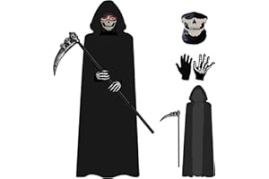A-SZCXTOP Sensenmann-Kostüm Set,Halloween-Umhänge,Cosplay-Kostüm für Erwachsene,Inklusive Robe & Todessense & Maske & Handschuhen