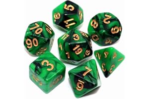 CREEBUY Set di dadi neri e verdi per dungeon e dragons, set di 7 dadi per giochi di ruolo