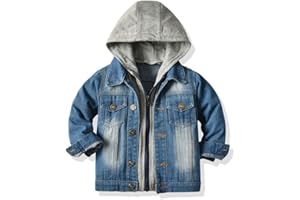 L SERVER Enfant Fille Garçon Vêtements en Jean Capuche Blouson Denim Fermeture Haut Printemps à Manches Longues