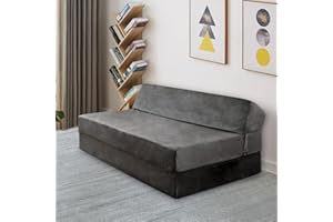 Panana Lightweight and Comfy Lazy Z Bed Deluxe Futon Fold Out Sofa For Adults Kids Children Double Folding Mattress Sleepover Chair Living Room Bedroom Toddler Furniture (Grey, Double)
