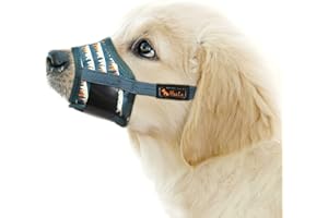 HEELE Bozal para Perros Grandes Bozales Perro Anti-Ladridos con Anti-Mordida Bozales para Perro Suave Ajustables con Bonito Estampado Corte de Uñas y Colirio, Valle Verde, L