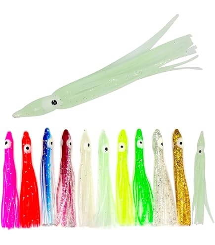 FUSIGO Esche Morbide A Forma Di Polpo, 50 Pezzi Multicolori, 5-12 Cm, Con Glitter, Per Pesca Spigola, Salmone E Trota