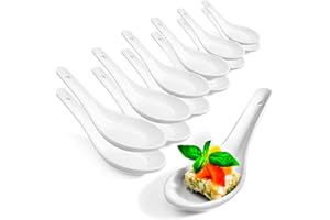 COM-FOUR® 12x Cucharas de sopa asiáticas - Cucharas de arroz de porcelana blanca - Cucharas para servir tazones de arroz, ramen, aperitivos, postres - Cucharas para dim sum (12 piezas - blanco)