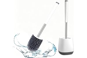 Silikontoalettborste med hållare – antibakteriell och inget stänkande vatten, toalettborste hygienisk, toalettborste set vit, låg lukt, mjuka rengöringsborst – Nicoman (Sviirrel-formad)