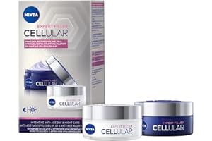 ‎NIVEA NIVEA Cellular Expert Filler Tag & Nacht Pflegeset, extra straffende Hyaluron Cremes mit Auffüllungseffekt, aufpolsternde Anti Falten Cremes mit Hyaluronsäure und Folsäure