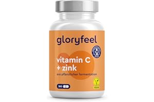 ‎GLORYFEEL Vitamin C 365 Kapseln - Hochdosiert mit 1000mg + 20mg Zink - Pflanzlich fermentiert & gepuffert (pH-neutral, säurefrei, magenschonend) - Laborgeprüft, vegan ohne Zusätze hergestellt