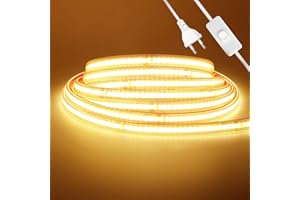 Wisada COB Streifen 1M, Anschluss an AC230V Selbstklebend Innen COB LED Band mit Schalter Stecker, Schnitt alle 10cm, 240LEDs/m Flexible Superhell Warmweiß LED Lichtband für Weihnachten