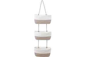 TWSOUL Hängeorganizer Organizer Wand Organizer, Premium Leinen Organizer mit 3 stufiger Hängekorb aus Baumwollseil gewebt, Hängende Tasche Aufbewahrungstasche für Schlafzimmer,Wohnzimmer (Leinen)
