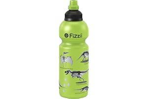 Fizzii Kinder- und Freizeittrinkflasche 600 ml (auslaufsicher bei Kohlensäure, schadstofffrei, spülmaschinenfest, Motiv: Dino Lime)