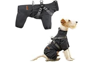 PAWBOSE Płaszcz przeciwdeszczowy dla psa z uprzężą, wodoszczelny, dla małych, średnich i dużych psów, odblaskowa, przeciwdeszczowa kurtka dla psów na lato, piękna ładna odzież dla psa, 4 nogi, szary