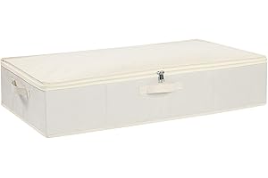 YheenLf 1 Stück Aufbewahrungsboxn mit Deckel, Faltbare Kleiderschrank Organizer mit Verstärktem Griff und Reißverschluss für Bettdecken Decken Kleidung, Beige, 80x40x15cm