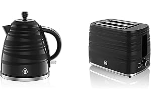 SW4N Set of 2 Black Patterned Symphony Edition SWAN Kitchen Appliances -1.7L Jug Kettle and Matching 2 Slice Toaster