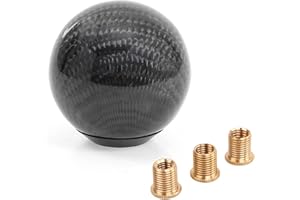 muge racing Carbon Fiber Shift Knob Gear Shifter Knobs with 3 Adapter Most Car Decorations Classic (Black, Round)