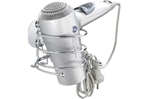 ‎WENKO WENKO Turbo-Loc® Haartrocknerhalter, Föhnhalterung fürs Badezimmer, mit Kabelhalter, Befestigung ohne Bohren, aus verchromtem Stahl, 14 x 7,5 x 11,5 cm