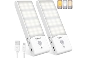 TNMOO Motion Sensor Lights Indoor, 2Pack LED Motion Sensor Night Light Rechargeable with 3 Modes, Warm&White Color, 15%-100% Dimmable Wardrobe Lights for Cupboard, Stair, Cabinet, Bedroom, Kitchen, Hallway