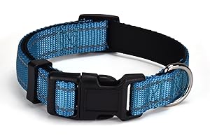 AOKLANT Odblaskowa nylonowa obroża dla psa, wygodnie wyściełana nylonowym kołnierzem, regulowane rozmiary i kolory, idealna dla małych, średnich i dużych psów, błękitna, S