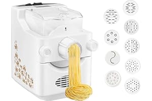SANBOUSI Elektrische Nudelmaschine Vollautomatisch, Nudelmaschinen Spaghettimaschine mit 9 Nudelgitter und 1 Satz Knödelmacher, Weiß