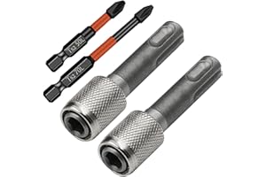 FAINCA Sechskantschaft SDS Bithalter, 2 Stück SDS Bit Adapter + 50 mm, 70 mm, Je 1 Kreuzbohrer, Stahl Adapter SDS Plus, Bohrerhalter Konverter, Rundschaft zu Sechskant Schaft Adapter für Hammer Bits