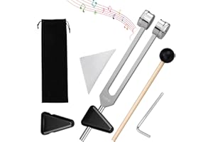 ATSGJLZN Stimmgabel 128 Hz Stimmgabel Therapie Stimmgabel für Heilung Medizinisch Stimmgabel aus Aluminiumlegierung 128 Hz Stimmgabel mit Silikonhammer Reparaturwerkzeug und Dreieckigem Silikon