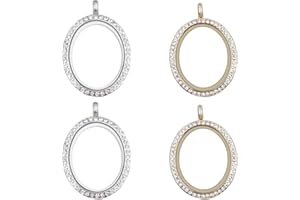 WANDIC Abalorio de Fotos de Diamantes de imitación, 4 Piezas ovaladas de Cristal con Forma de Ramo, medallón de Memoria para 2 Fotos