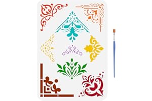 ‎FINGERINSPIRE FINGERINSPIRE Malschablone Für Dekorative Ecken Mit 1 Stück Kunststoff Pinsel 21x29.7cm Wiederverwendbare Zeichenschablone Für Blumenecken Blumenmuster Randschablone Zum Malen Auf Holzwänden Möbeln