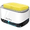 Timber Kitchen Soap Pump Dispenser with Sponge Holder,Used for Kitchen Sink Dishes Washing Separate Sewage and Sponge,Easy to Take Liquid,12 OZ White
