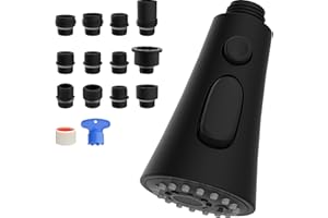 Hibbent Pull Down armatura kuchenna, zamiennik głowicy natryskowej, 3 funkcje, dysza natryskowa do zlewozmywaka kuchennego z 9 adapterami, kompatybilna z Moen, Standard UE, Delta, Kohler, matowa czerń