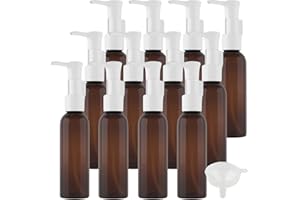PQPAUTY TIANZD 12 Stück Leere 60 ml Rund Braun Kunststoff PET Gelspender Pumpflasche Flasche mit Weiß Lotion-Spender Seifenspender Lotionspender für Kosmetik Seife Reinigungsöl Gels Cream