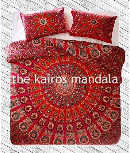 Agni Handmade, Mandala Double Duvet Cover, Bohemian Duvet Cover, Mandala Bedding Double, Twin Queen or King Size with Pillowcases (Double/ Queen Size)