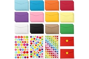 BELUGSIN Mini koperty, 60 sztuk, kolorowe, wielokolorowe, urocze, małe koperty, kolorowe, z 3 arkuszami naklejek, koperta, 12 kolorów, 11,5 x 8,2 cm
