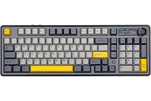 MechLands AK980 Tastiera meccanica da gioco al 98%, BT5.0/2.4GHz Wireless/USB-C, hot swap, cremosa personalizzata con schermo TFT da 1,14", manopola, RGB per Win/Mac (nero, interruttore V2 regalo)