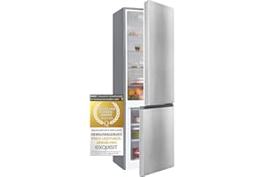 Exquisit Kühl- und Gefrierkombination KGC265-70-010E inoxlook | 269 L Volumen | Kühl-Gefrier-Kombination Türanschlag wechselbar | Kühlgefrierkombination freistehend