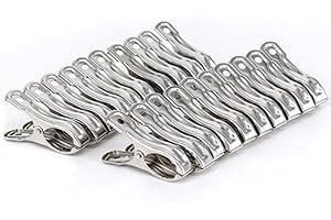 Xinlie Pinces à Linge en Acier Inoxydable Plage Agrafes Coupe-Vent Pinces à Linge Pinces à Linge Clips de Pince à Linge Coupe-Vent pour la lessive Quotidienne,Serviette de Plage(20 PCS)