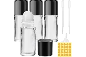 Furuising 4 Stück 50ML Roll on Glasflaschen für Ätherisches Öl, Roll on Flasche Leer, Rollon Flaschen, Glasflaschen mit Roller Ball, Tropfer, Aufkleber, Trichter für ätherische Öle, Parfüm