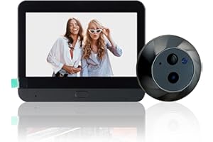 Bewinner Système de Sonnette Vidéo sans Fil, Visionneuse de Judas de Porte WiFi, Caméra 1080P, Caméra de Sonnette Vidéo de 4,3 Pouces, Visionneuse de Porte Numérique avec Détection de