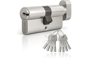 GANZTECH 40T/40(80mm) Serrure de barillet de porte en nickel,clé à clé avec 8 clés à fossettes horizontales,serrure à cylindre euro en Alliage d’aluminium,Applicable à composites et UPVC