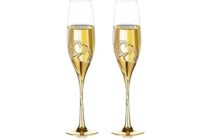 NUPTIO Verres à Champagne Or Mariage: Ensemble de 2 Toasts Verres D'anniversaire Fête Cadeaux Idee Femme Cristal Champagne Flûtes