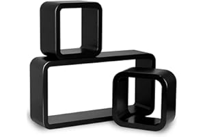Delex Cube Floating Shelves with Retro Design Wall Mounted Display Shelf Set of 3 Black