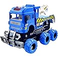 PLUSPOINT 6x6 Rescue Tow Truck Realistic Friction Powered Toy Push & Go Tow Truck Toy 6 Wheels Deformation Truck with Lights and Sound Vehicle Carrier Big Heavy Duty Wrecker for Kids Ages 3 Up