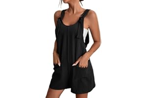 Blingko Combinaison Femme Salopette avec Poches Pantalon éTé DéContracté Coton Lin Combinaison Cravate Noeud Bretelles Salopette Mignon à Lacets Une éPaule Lin Short Chic Combinaison Short