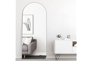 Elemango 165 x 60 cm gewölbter Bodenspiegel, Ganzkörper-Wandspiegel mit Aluminiumrahmen, gewölbter Oberseite, zum Aufhängen oder Anlehnen, Ankleidespiegel für Schlafzimmer, Wohnzimmer, Schwarz