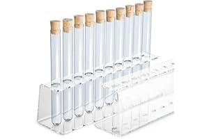 Tuuters Acryl Reagenzglasständer mit Reagenzglas, Reagenzglashalter, Gewürzregal, mit Korken (10-Loch Ø18mm Einreiher + Glas)