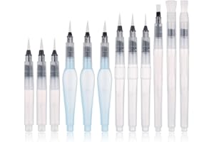 Opopark Water Brush Pack of 12 Refillable Pens with Assorted Tips for Water Color Painting and Blending