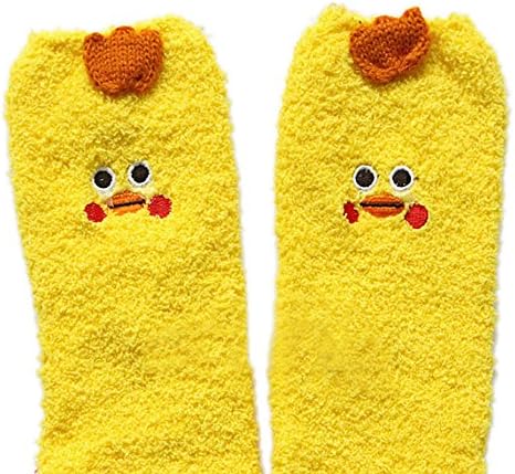 Eastlion Women Sock Slippers Lady Cartoon Coral Fleece Socks Girl Boys Christmas Floor Warm Socks Yellow Chicken