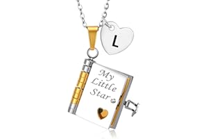 DORANA My Little Star Book Necklace for Daughter Girls Initial Non Tarnish Gift for Daughter from Mum and Dad Letter A-Z Heart Pendant Necklace for Kids Teens