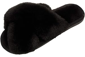 Sergio Italia Girls Fur Fluffy Cross Over Sliders Slippers Slip On Furry Mules Sandals Size