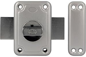 Amig - Serratura da sovrapposizione con leva di chiusura e stampellino interno per porte in legno Mod. 80 | 96 x 66 mm | chiavistello con cilindro rotondo di sicurezza | acciaio smaltato argento