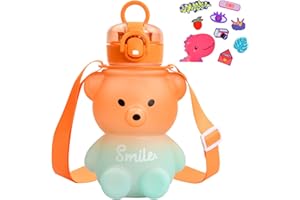 Xzeemo Cute Bear Water Bottle With Straw, 800ML Childrens Drink Bottle, Leak-Proof Water Bottle, BPA Free Sport Drinks Jug, Gradient Colorful Water Bottles for Kids Girls Boys School Travel (A)
